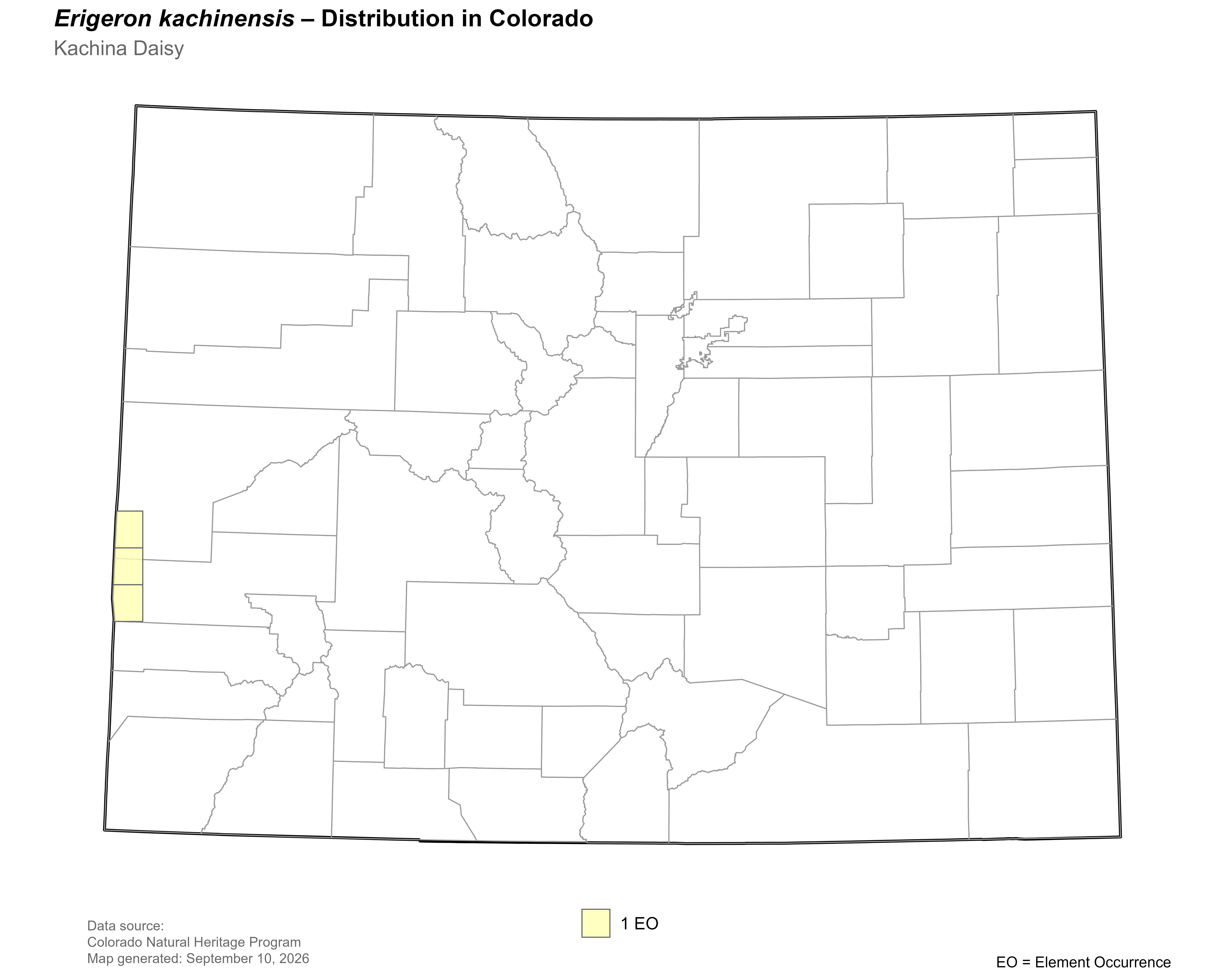 Distribution of <i>Erigeron kachinensis</i> in Colorado.
