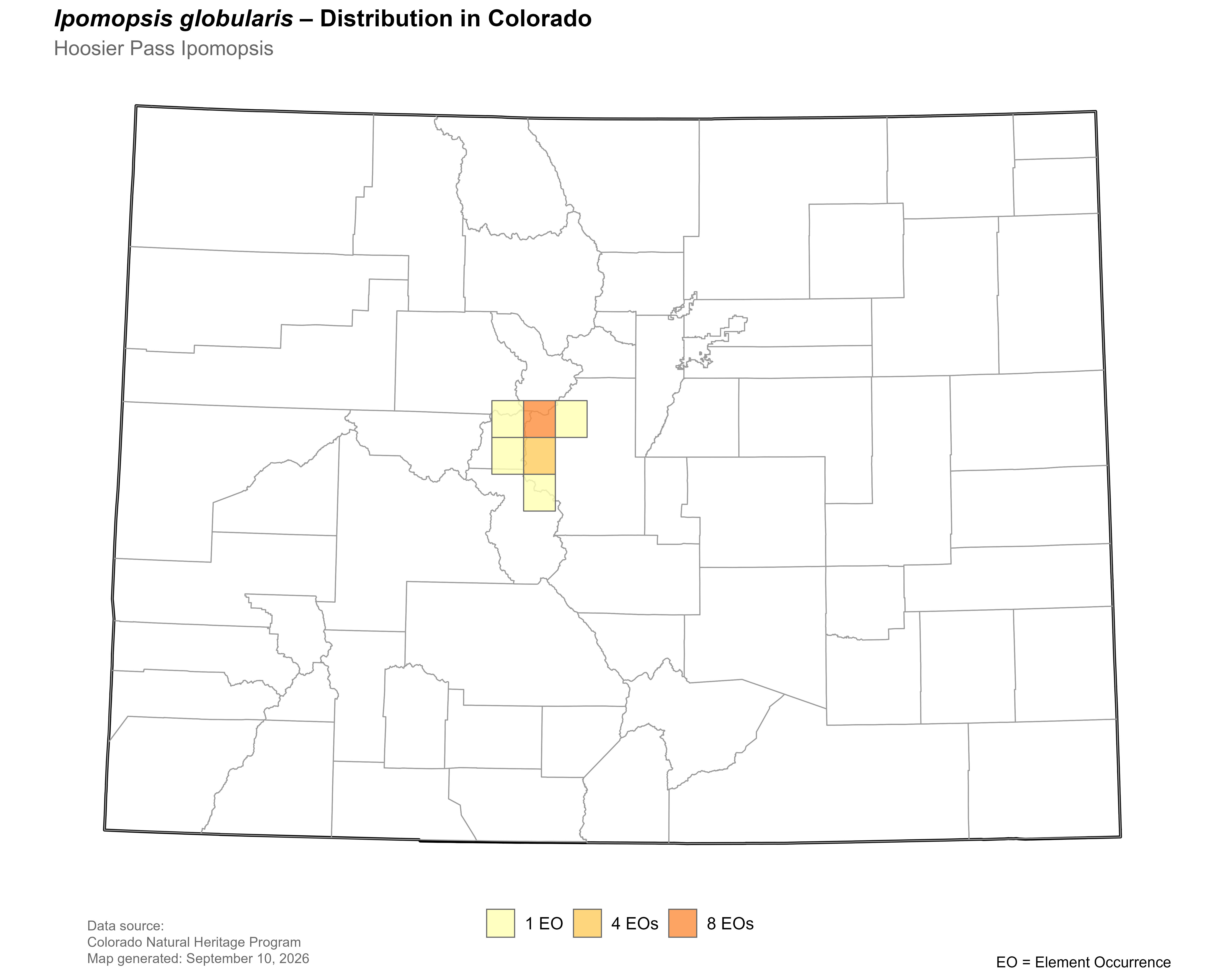 Distribution of <i>Ipomopsis</i> <i>globularis</i> in Colorado.