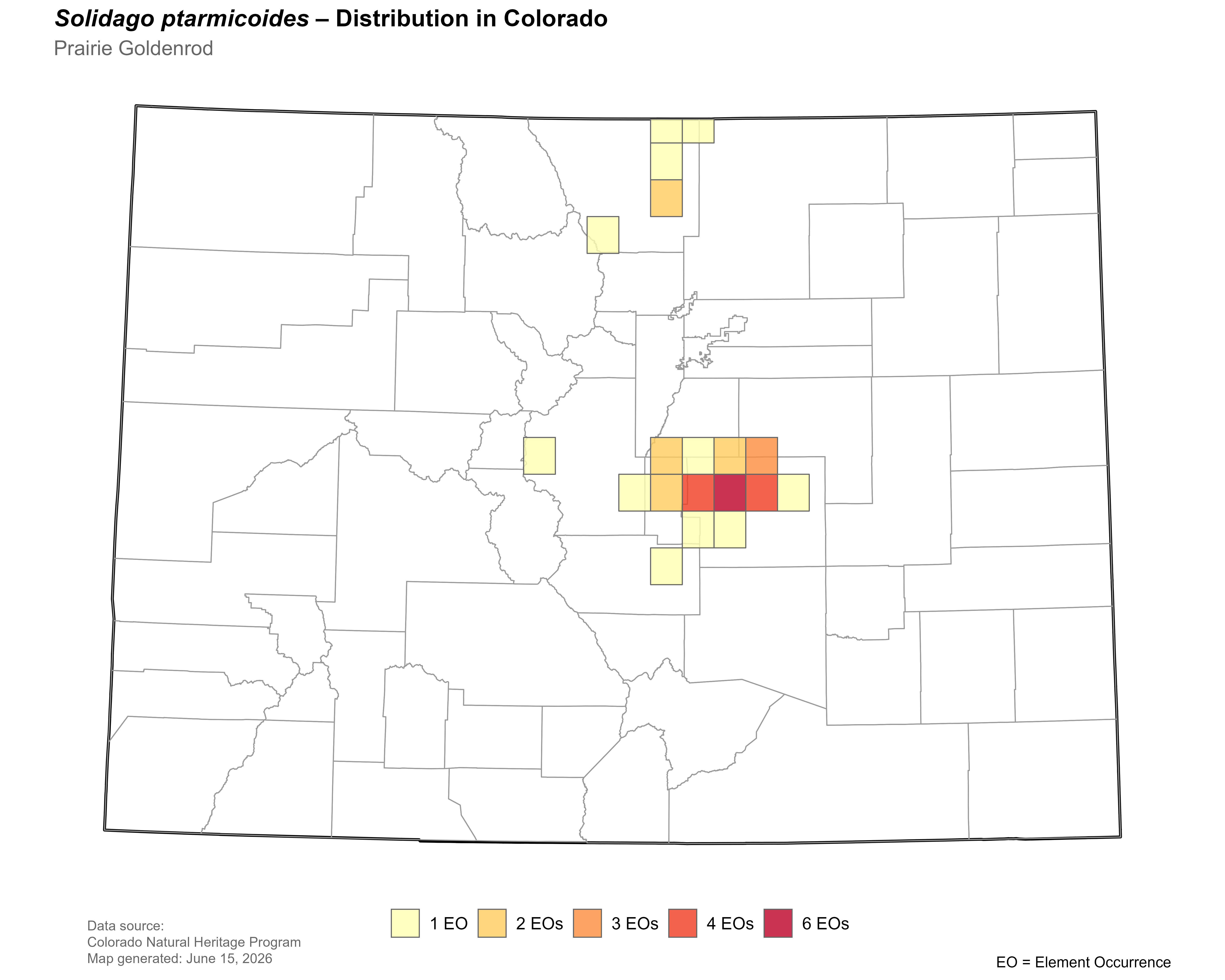 Distribution of <i>Unamia alba</i> in Colorado.