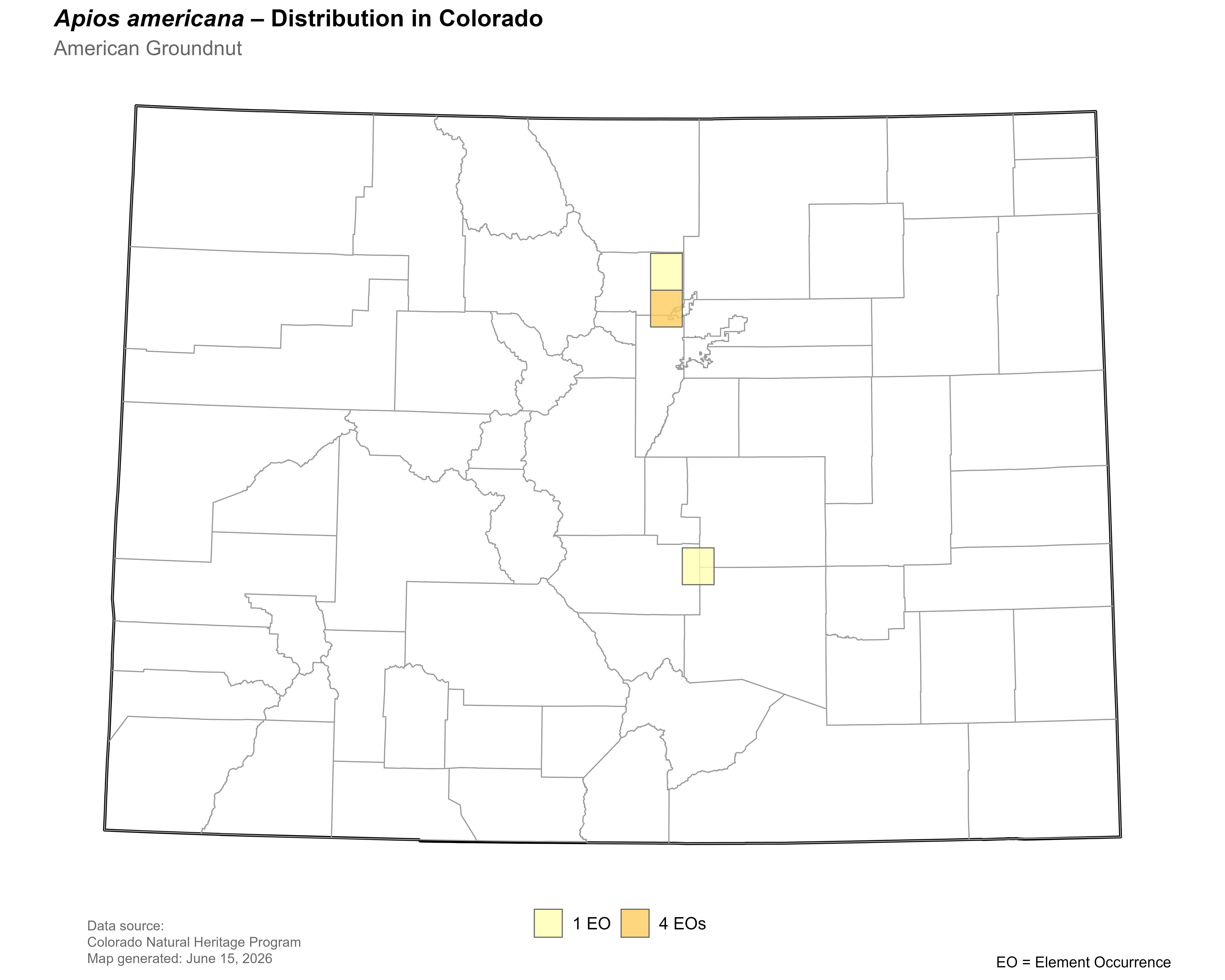 Distribution of <i>Apios americana</i> in Colorado.