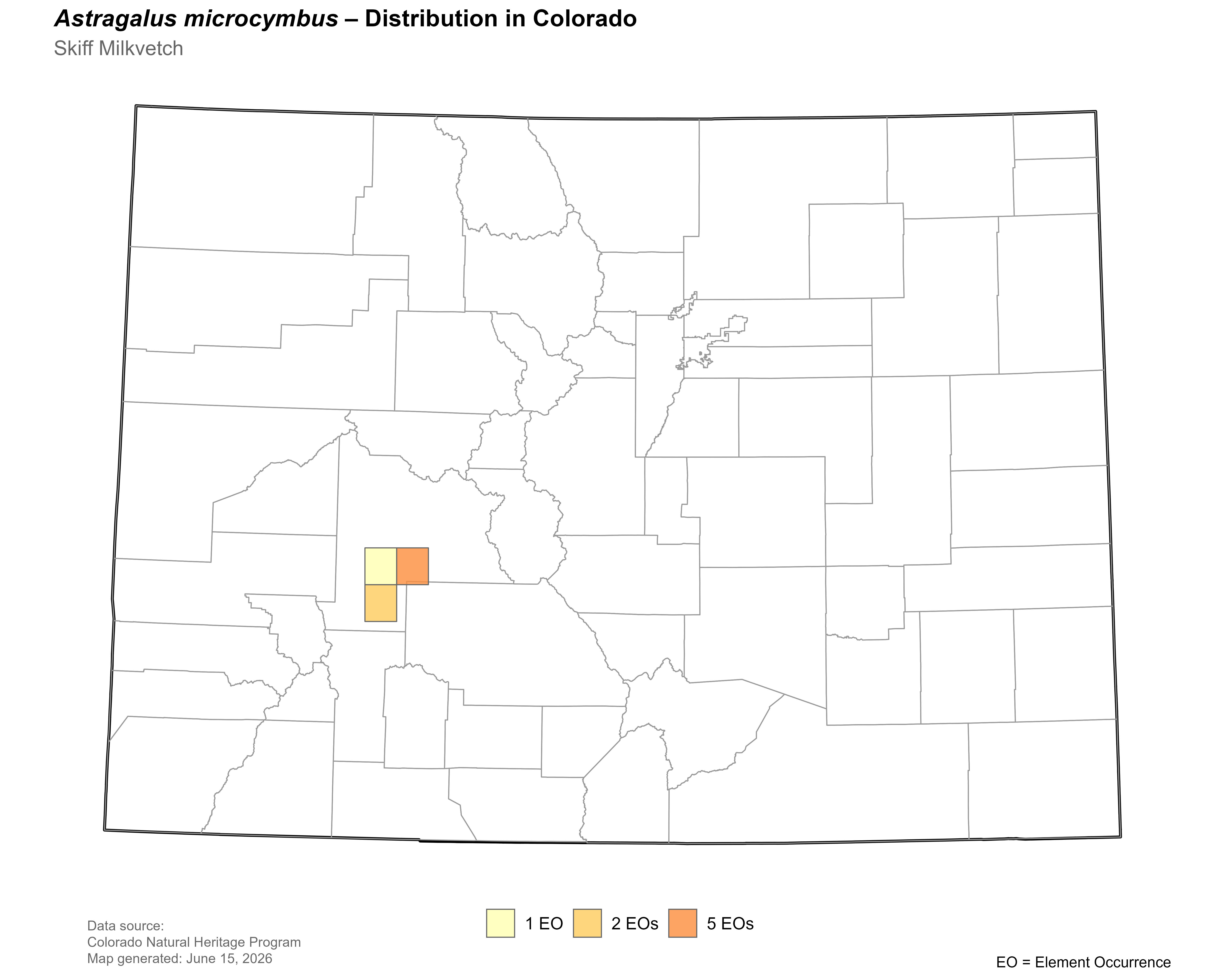 Distribution of <i>Astragalus</i> <i>microcymbus</i> in Colorado.