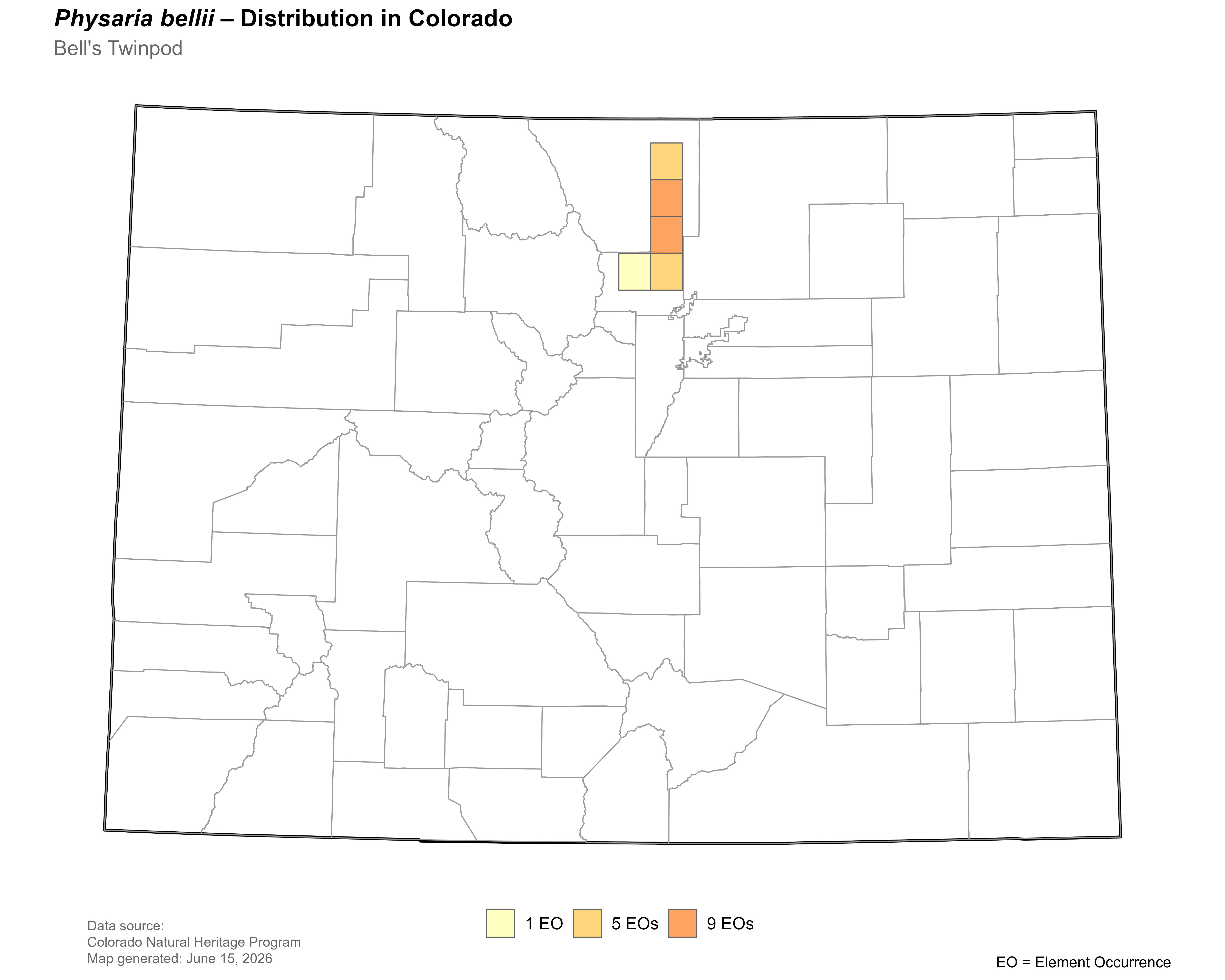Distirbution of <i>Physaria bellii</i> in Colorado