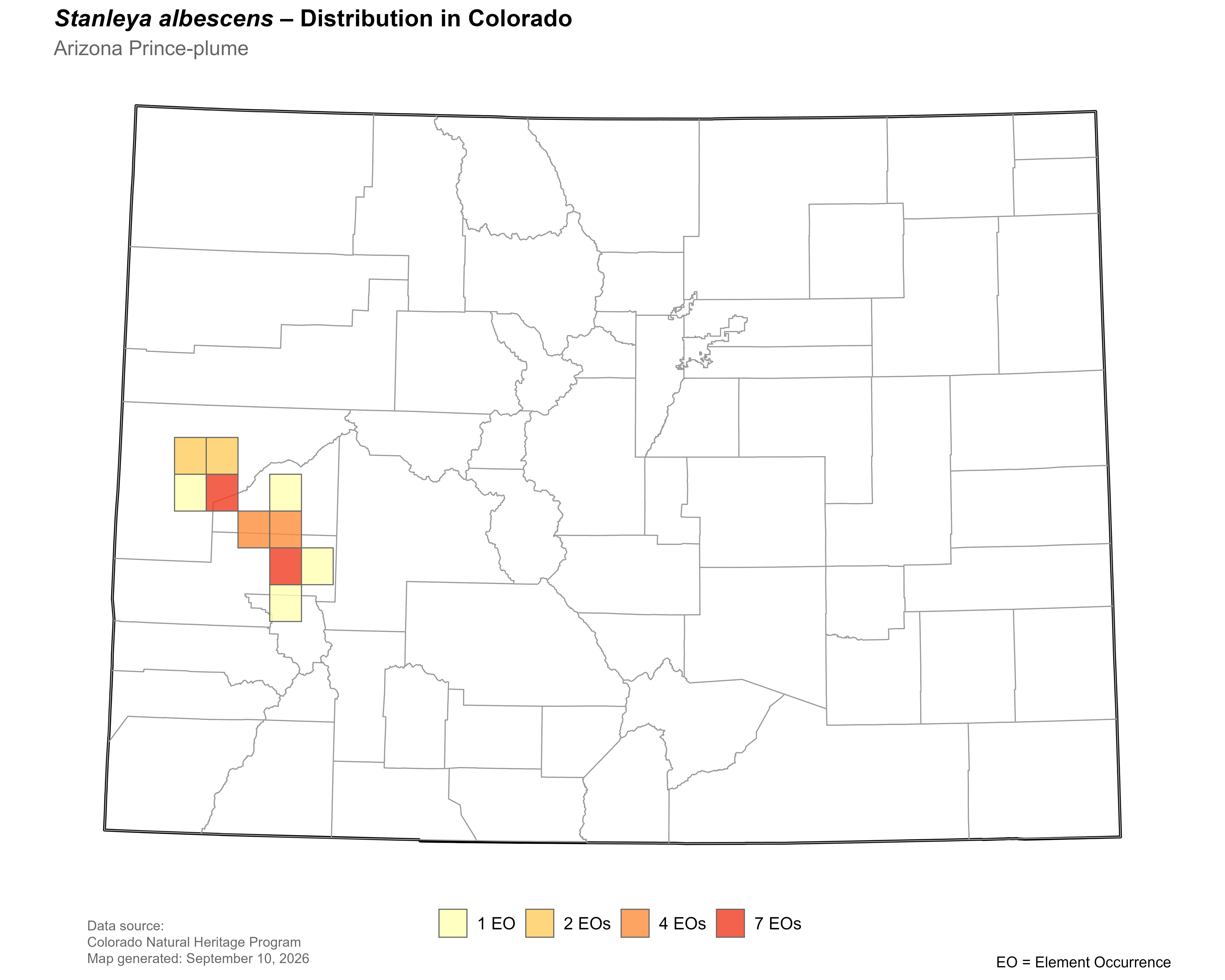 Distribution of <i>Stanleya</i> <i>albescens</i> in Colorado