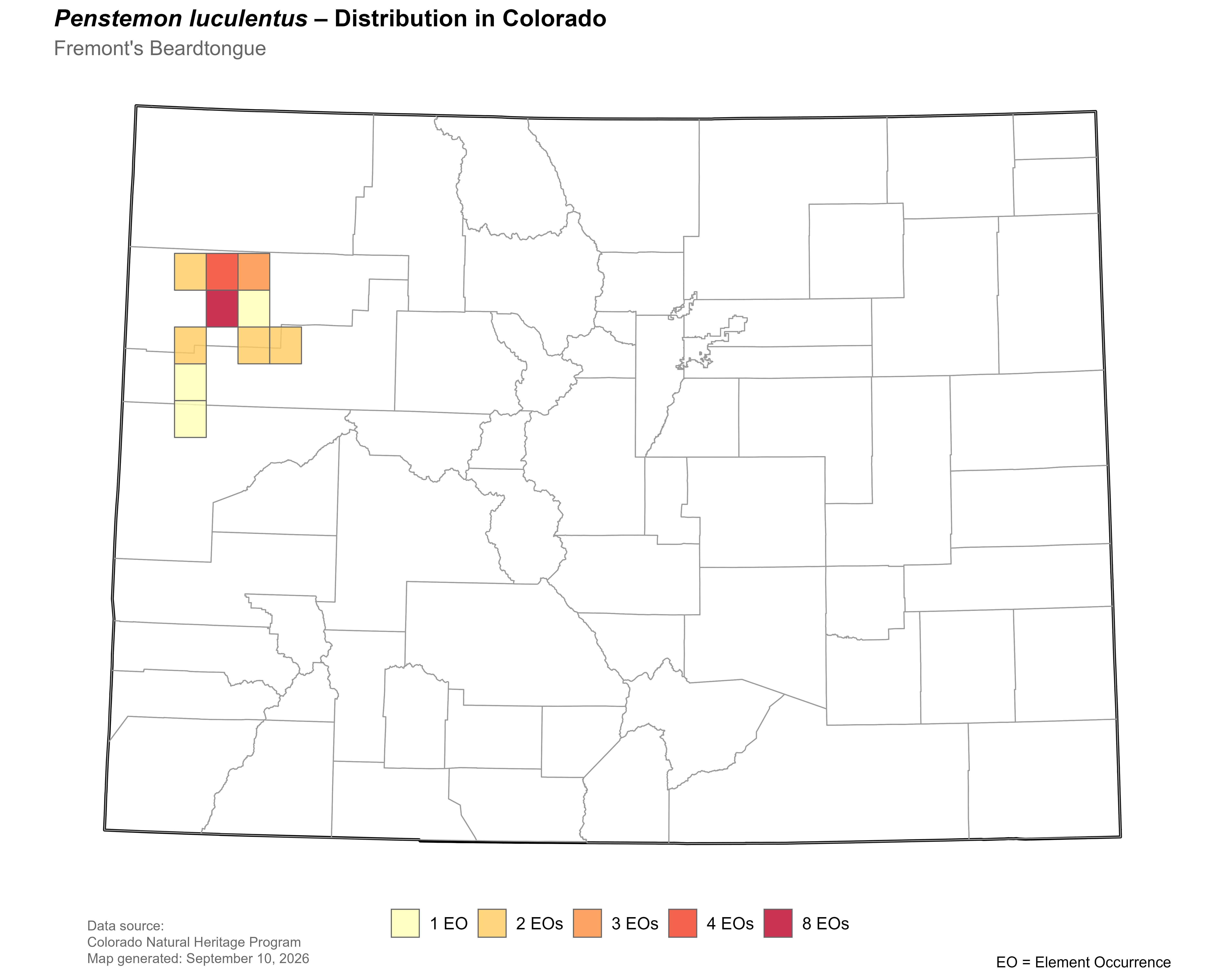 Distribution  of <i>Penstemon fremontii </i>var.<i> glabrescens</i> in Colorado