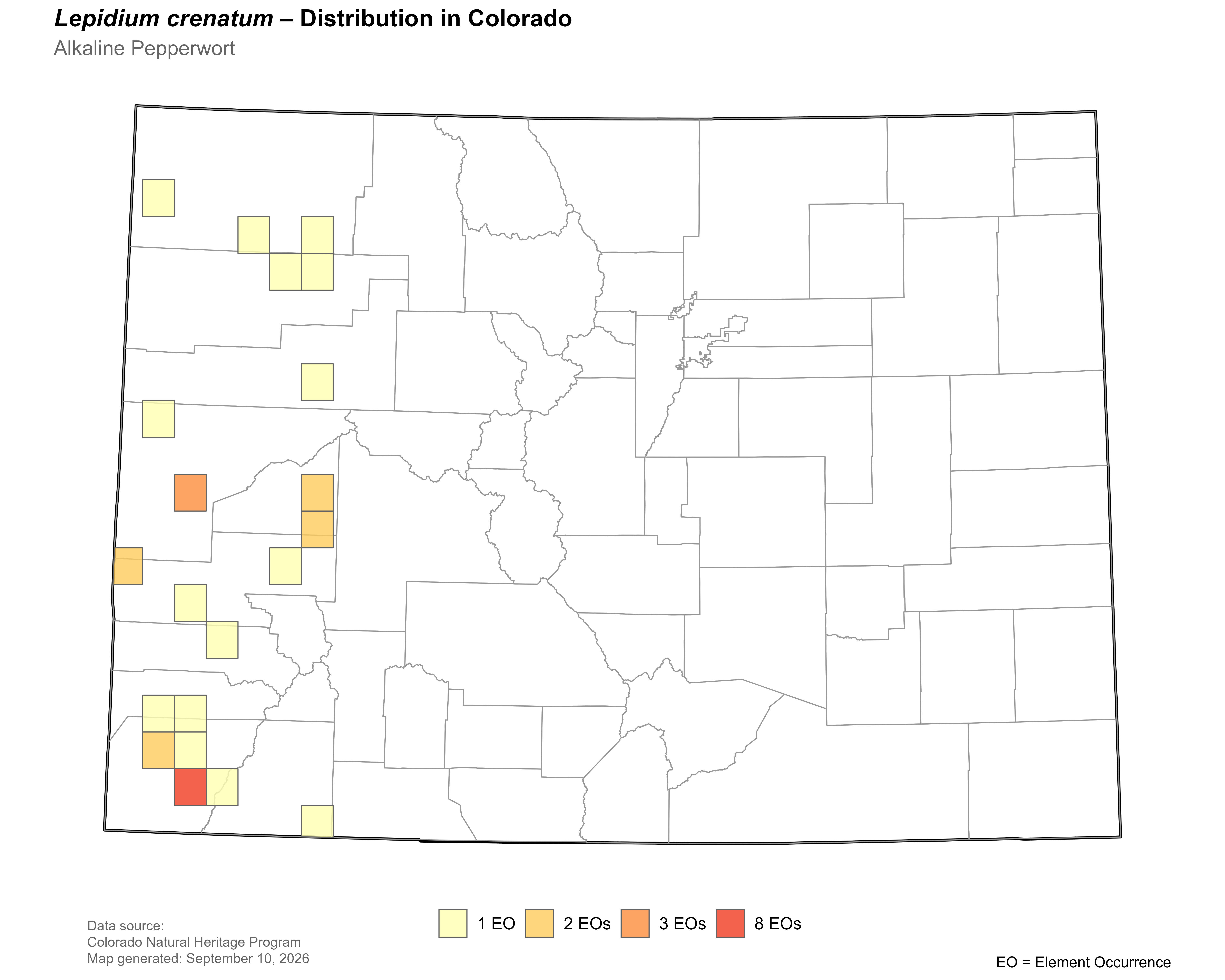 Distribution of <i>Lepidium crenatum i</i>n Colorado