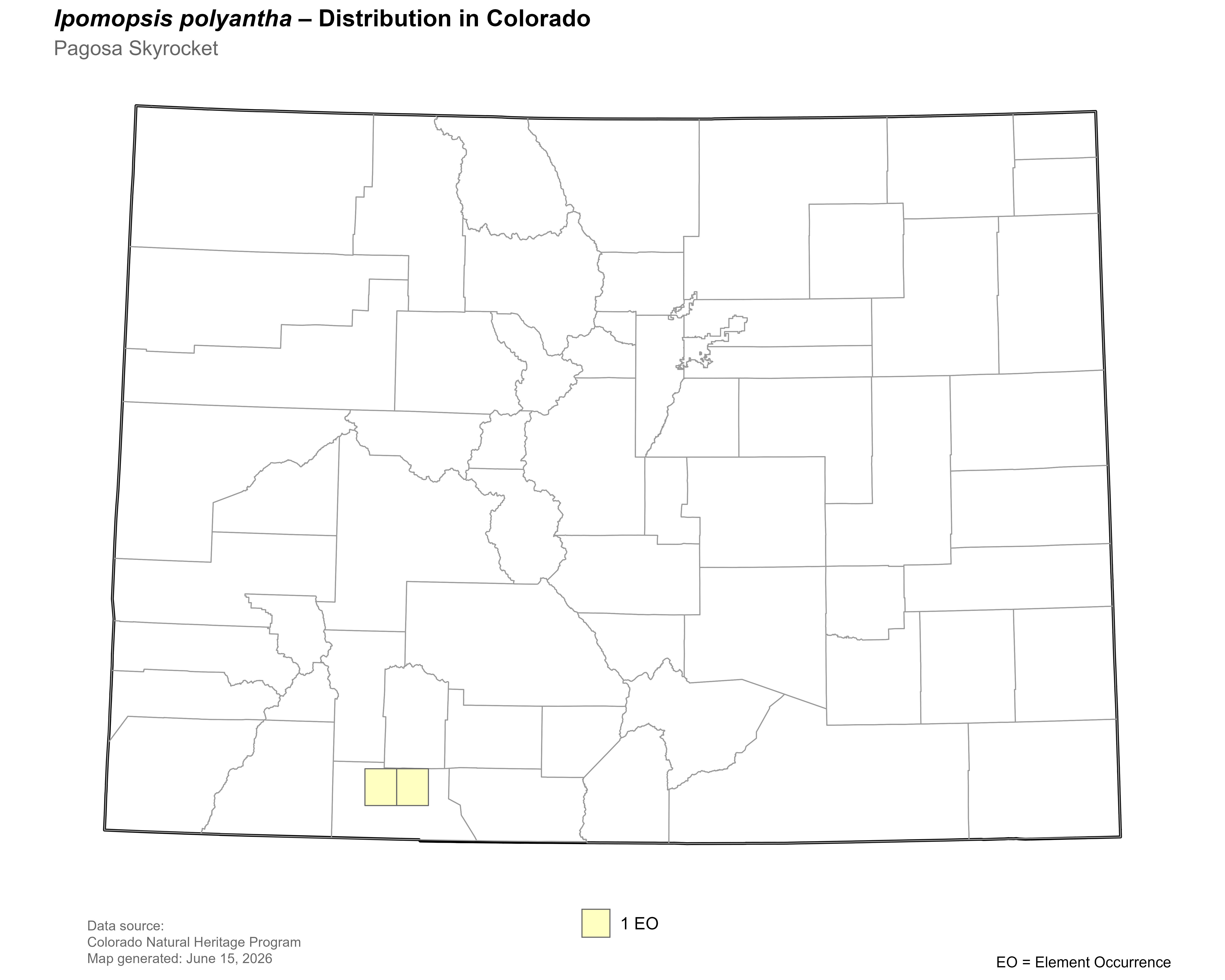 Distribution of <i>Ipomopsis polyantha</i> in Colorado.
