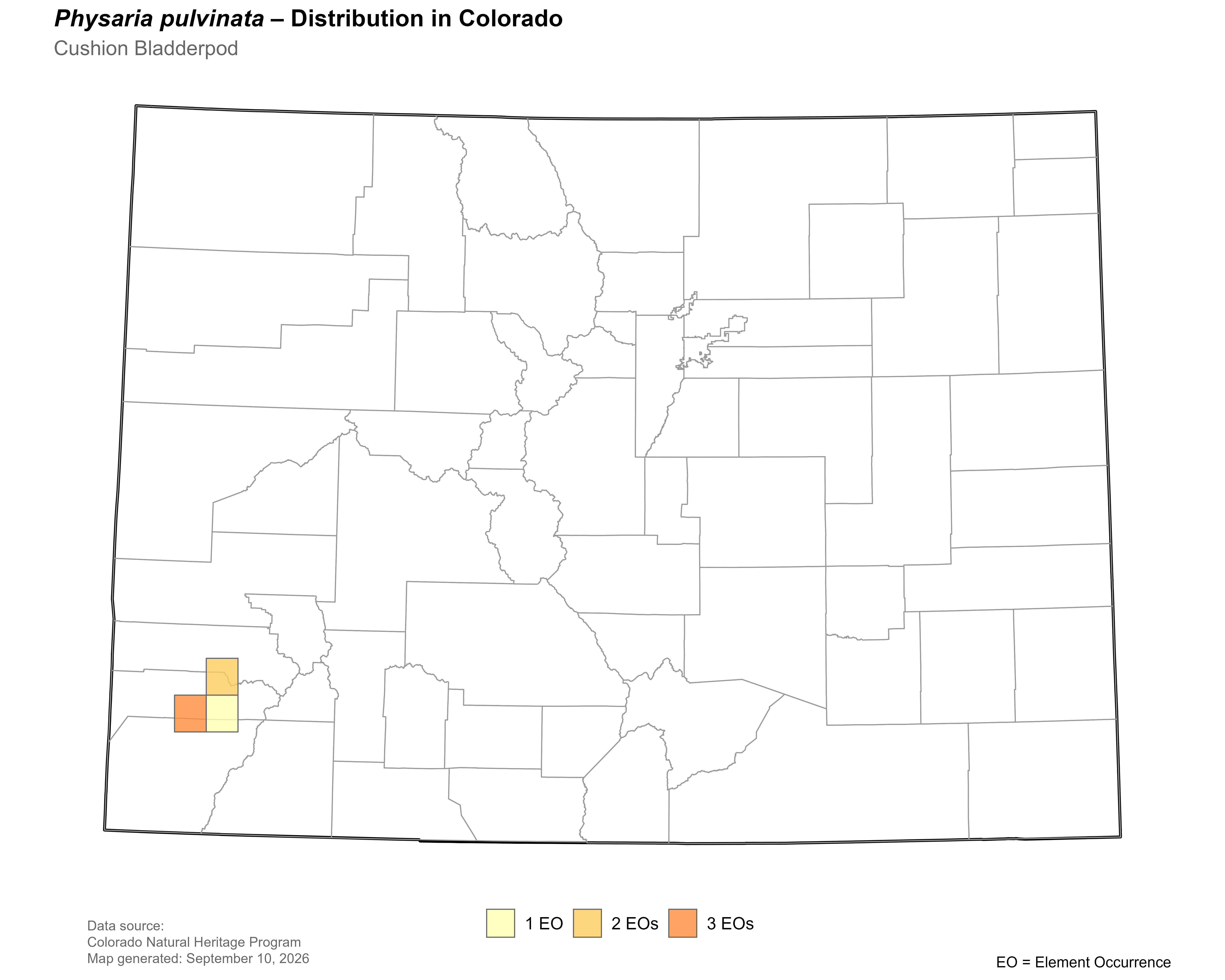 Distribution of <i>Physaria</i> <i>pulvinata</i> in Colorado