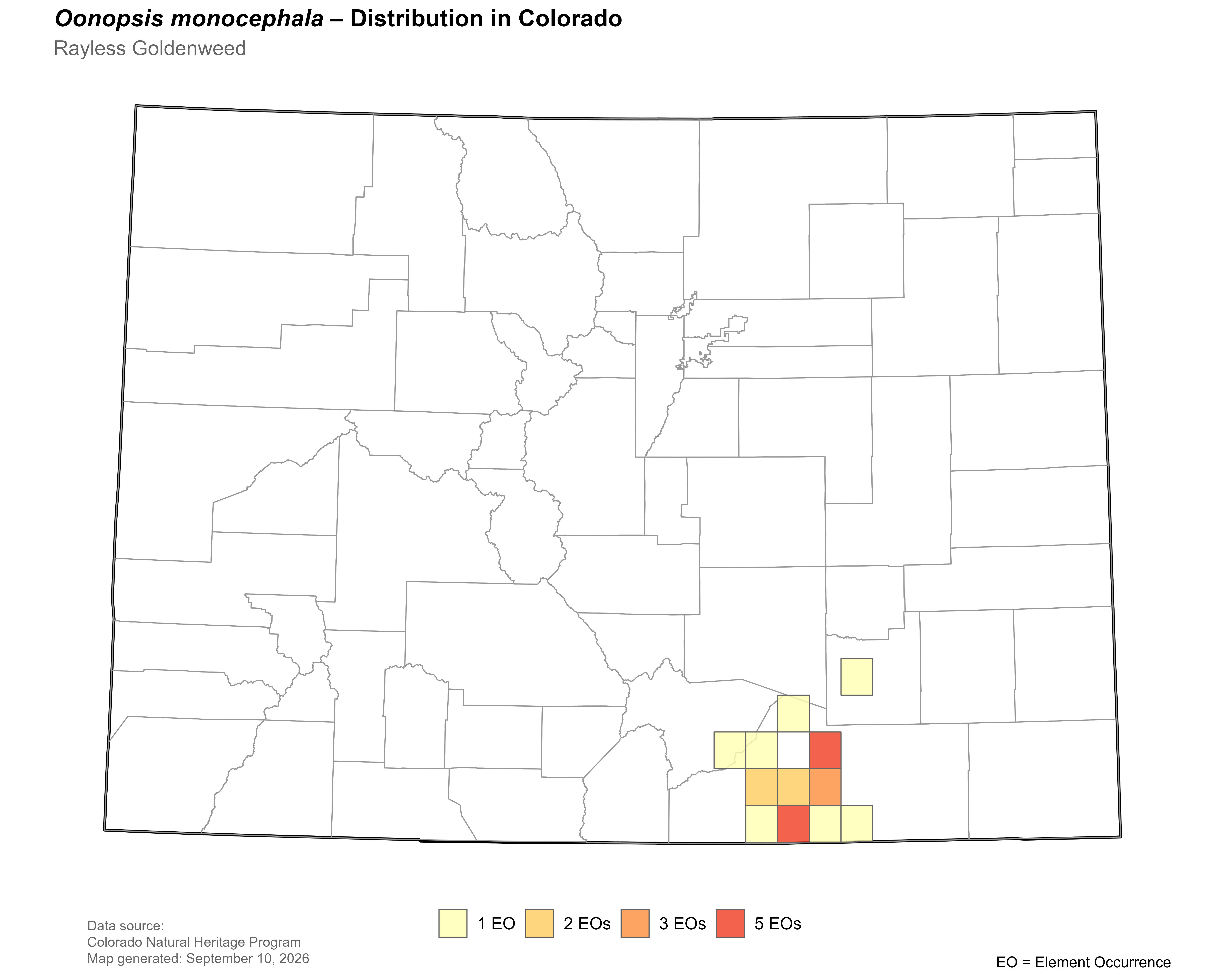 Distribution of <i>Oonopsis foliosa var. monocephala</i> in Colorado.
