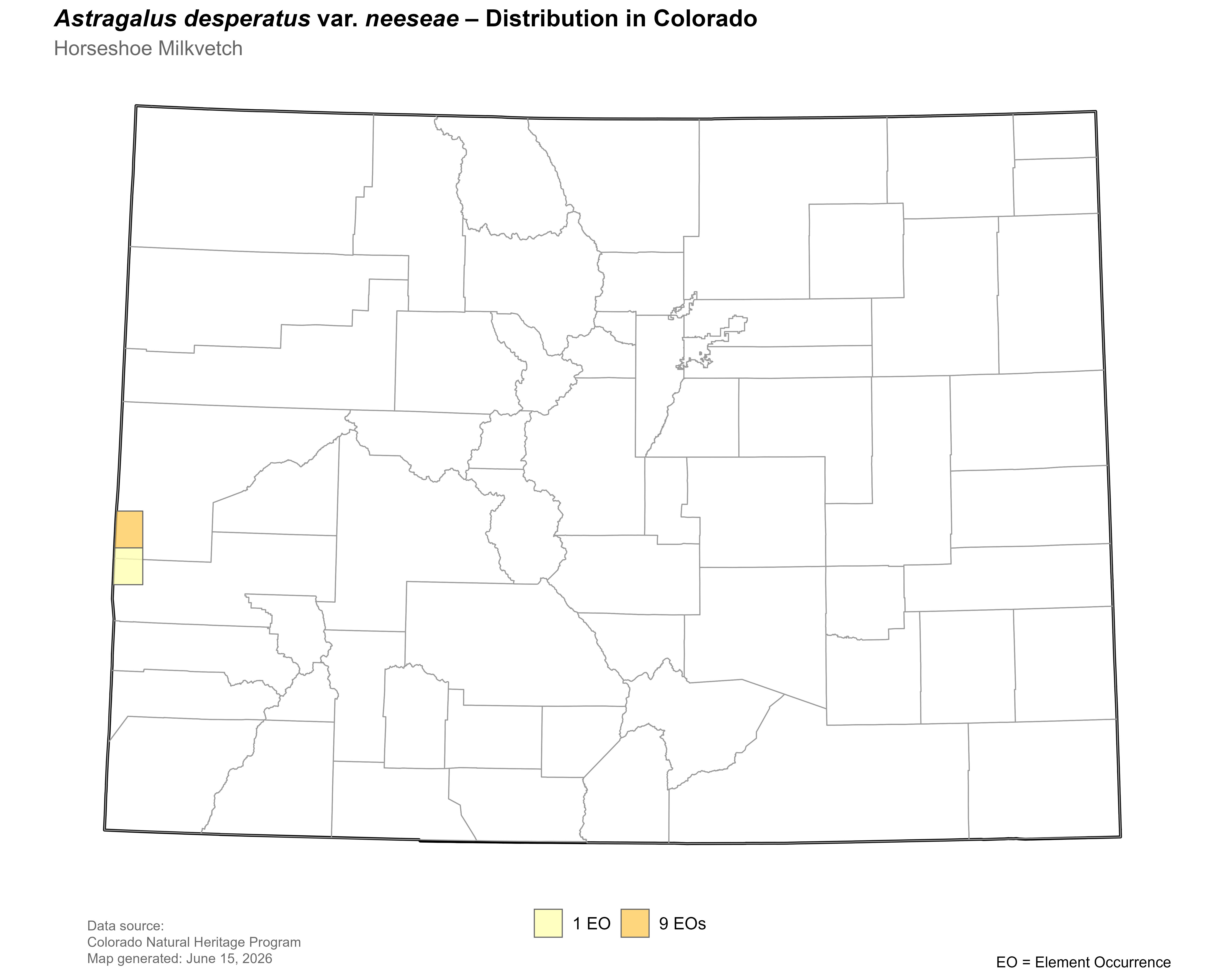 Distribution of <i>Astragalus</i> <i>equisolensis</i> in Colorado