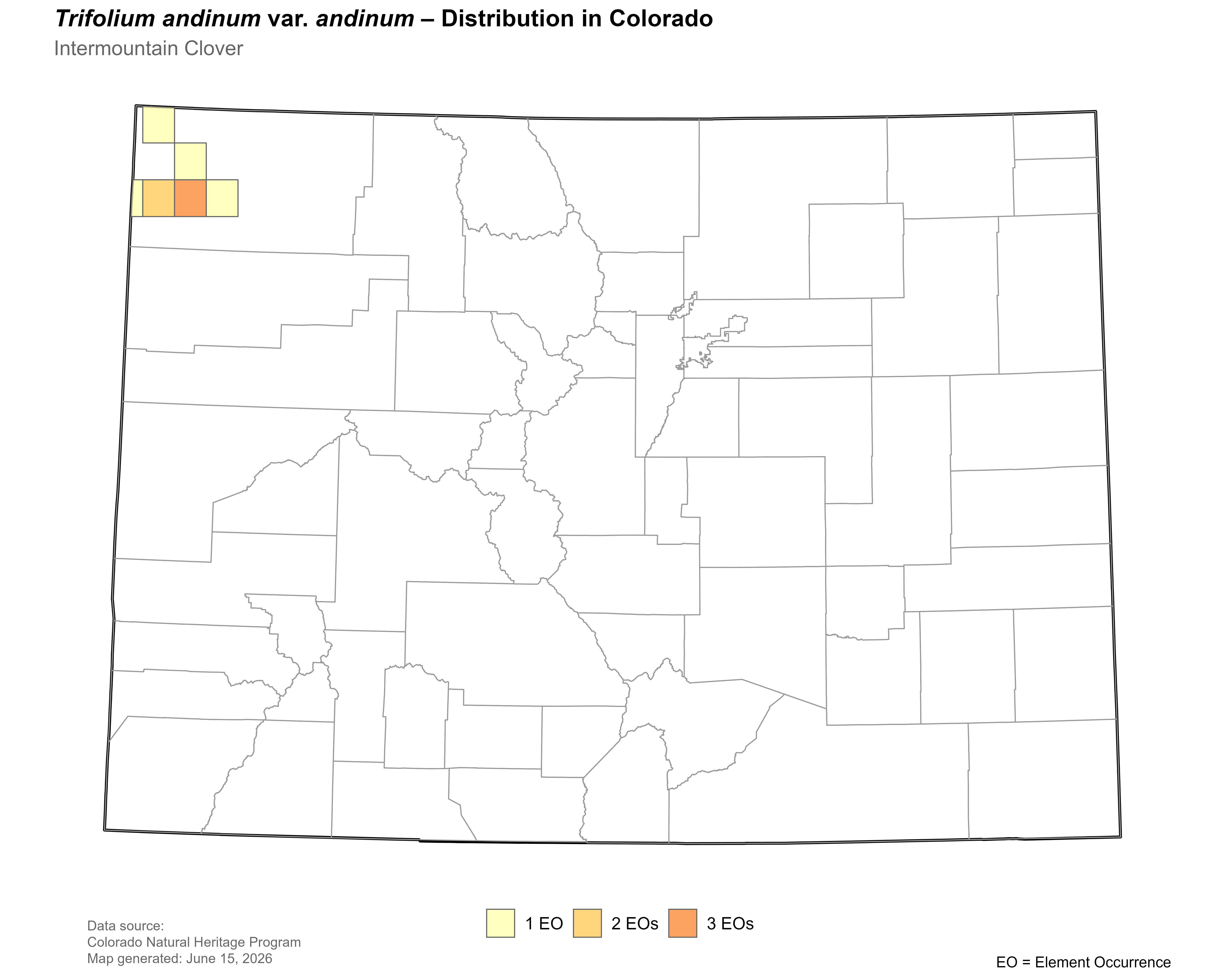Distribution of <i>Trifolium andinum var. andinum</i> in Colorado