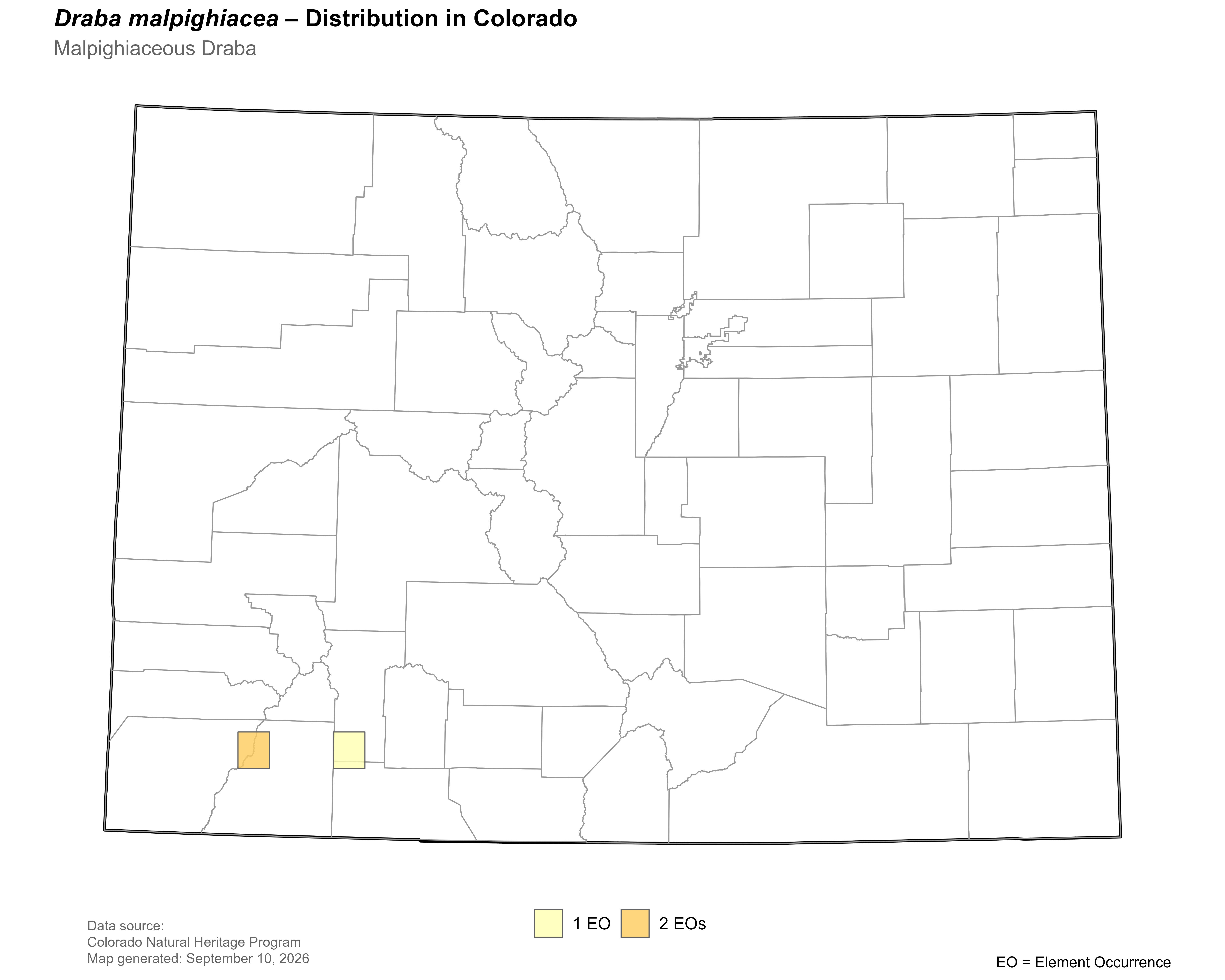 Distribution of <i>Draba</i> <i>malpighiaceae</i> in Colorado