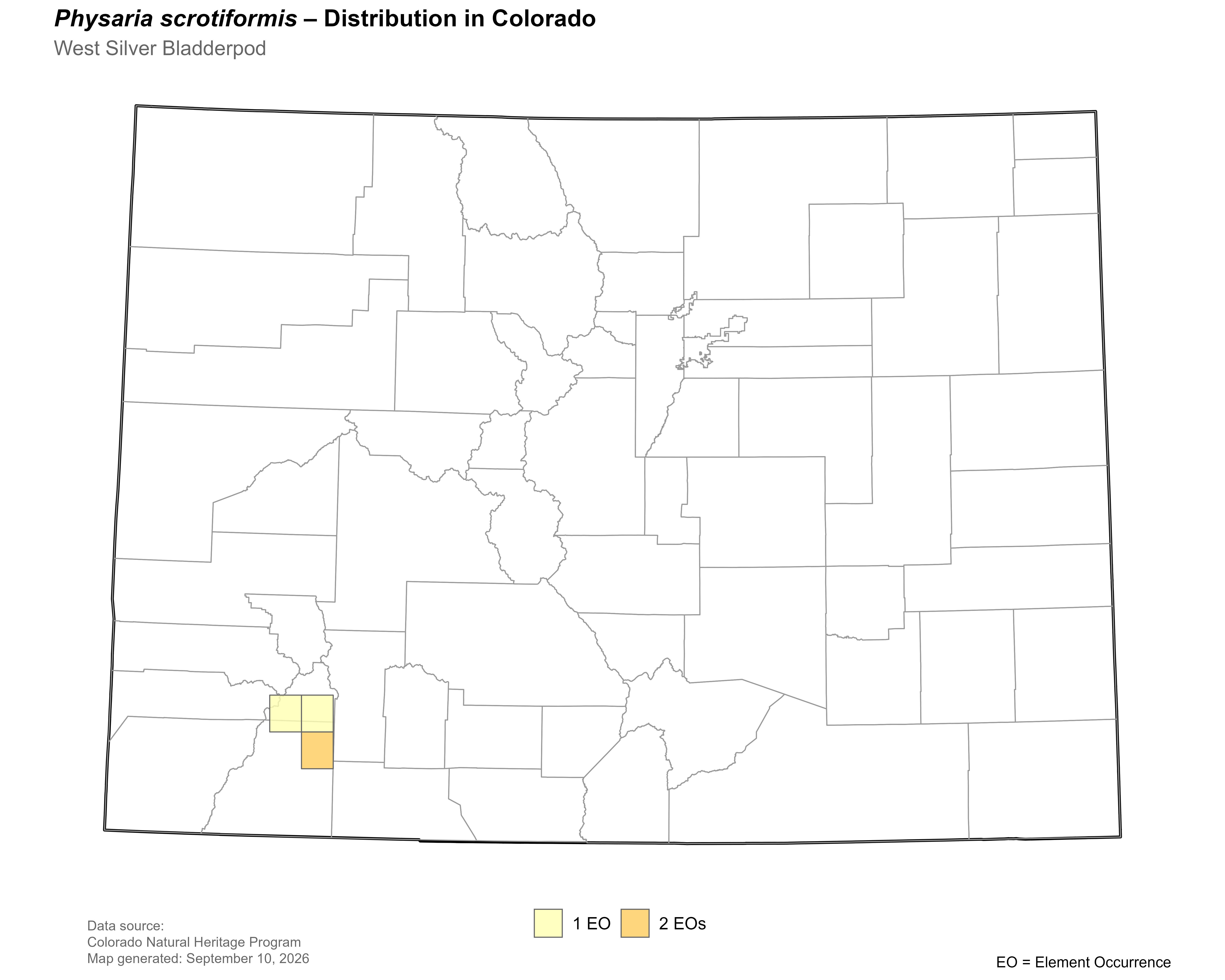 Distribution of<i> Physaria scrotiformis</i> in Colorado