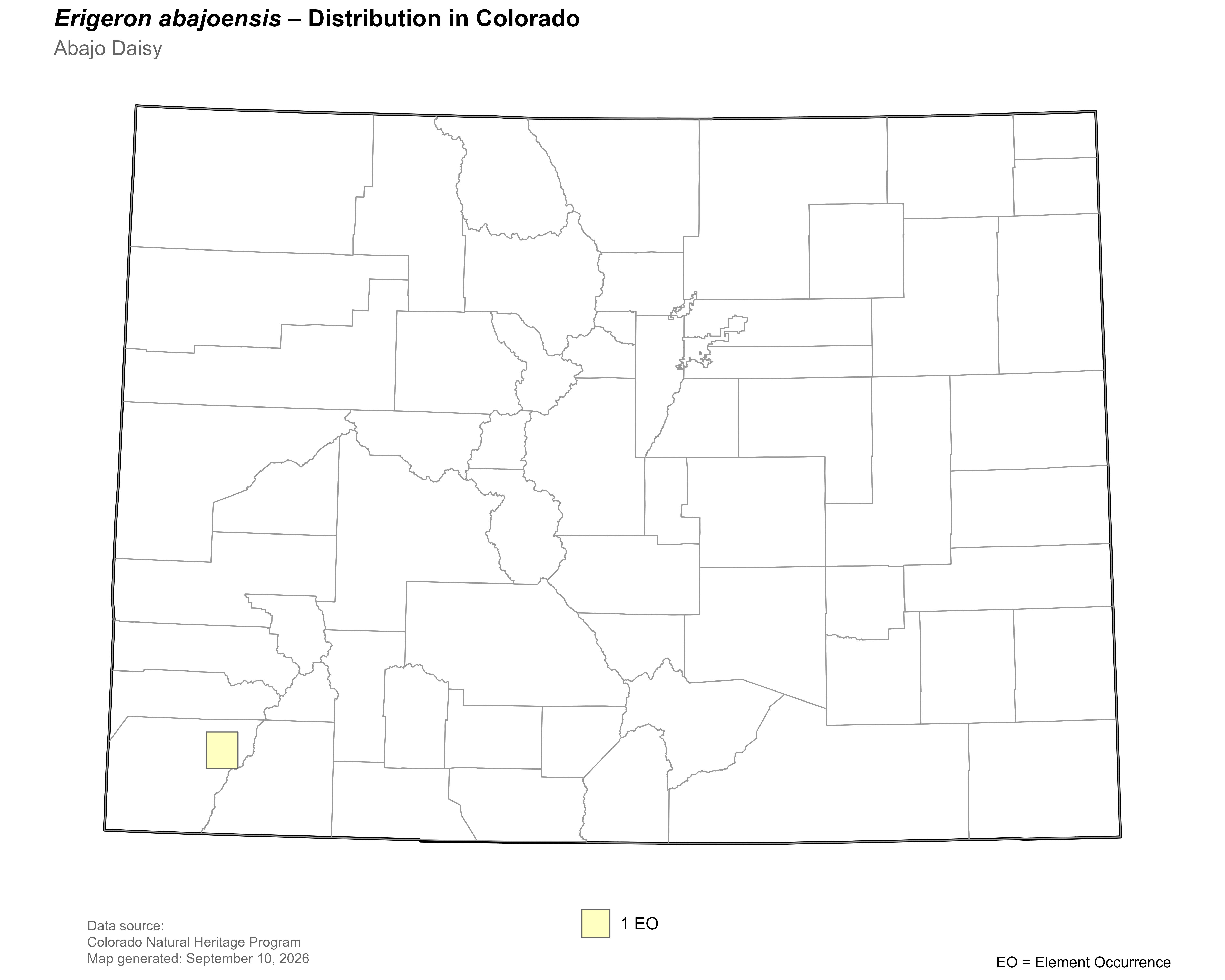 Distribution of <i>Erigeron abajoensis</i> in Colorado.