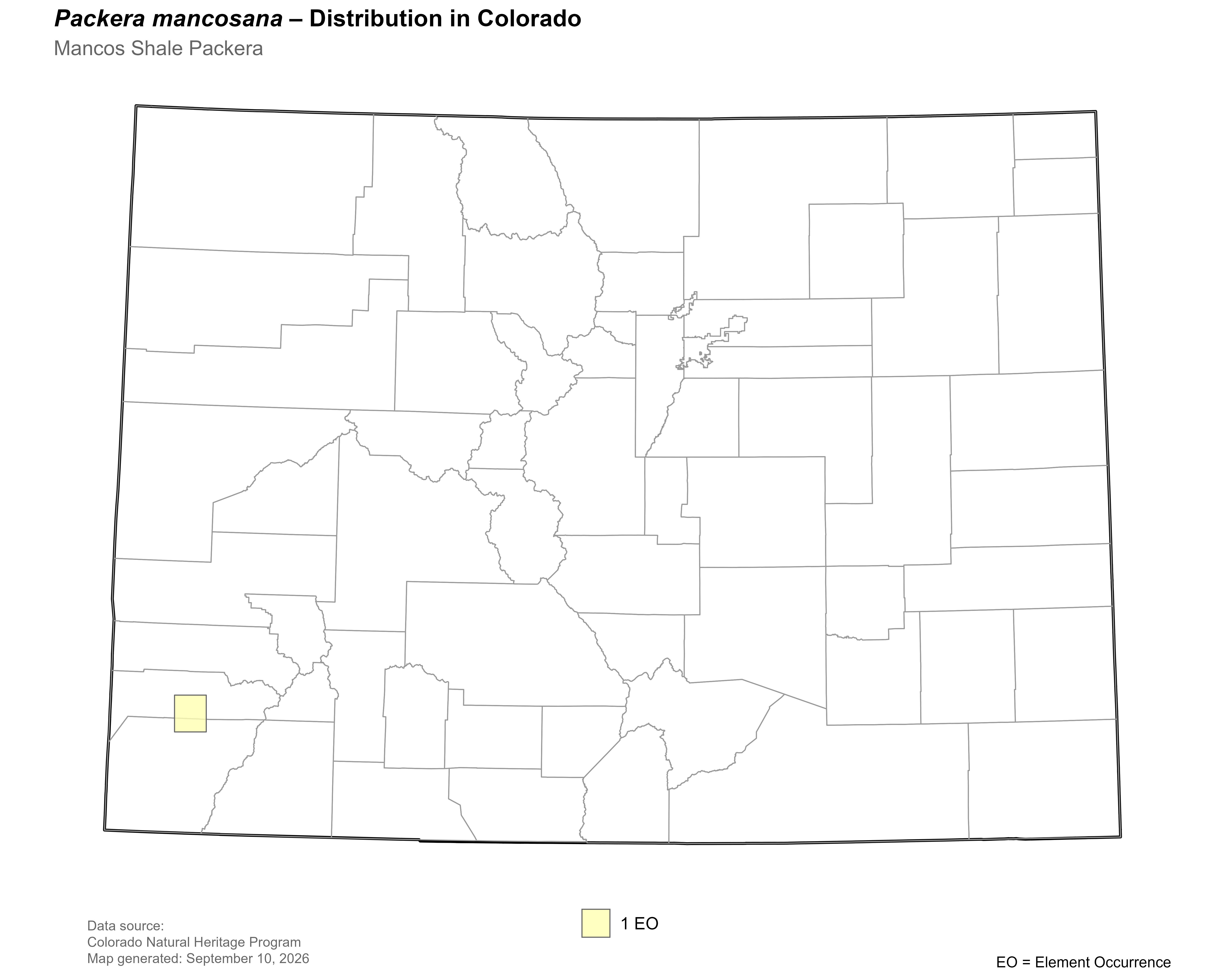 Distribution of <i>Packera mancosana</i> in Colorado.