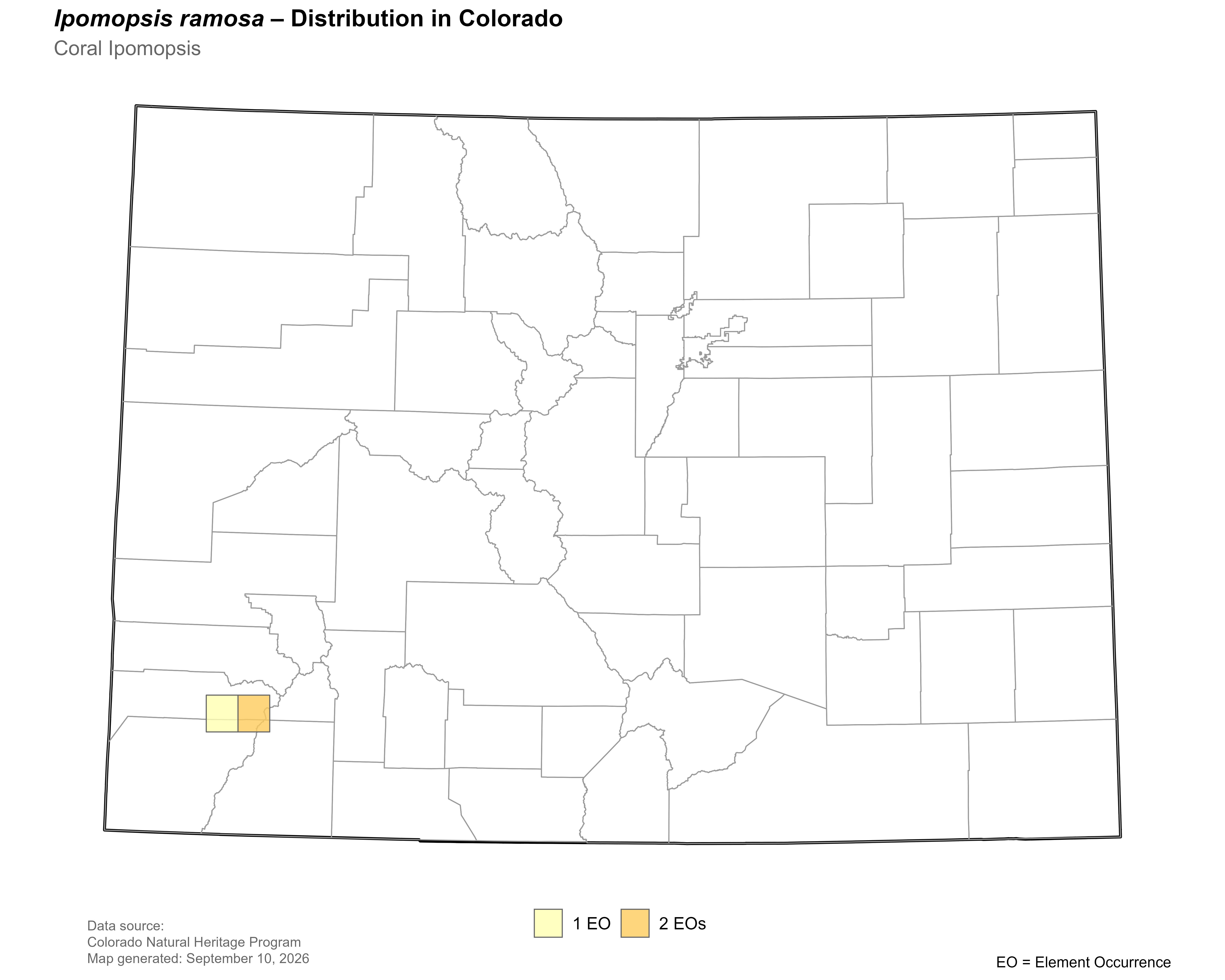 Distribution of <i>Ipomopsis ramosa</i> in Colorado.