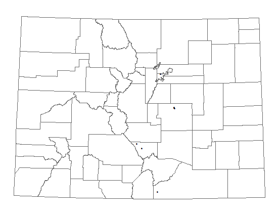 Distribution of Hypoxis hirsuta in Colorado. Distribution of <i>Hypoxis hirsuta</i> in Colorado.