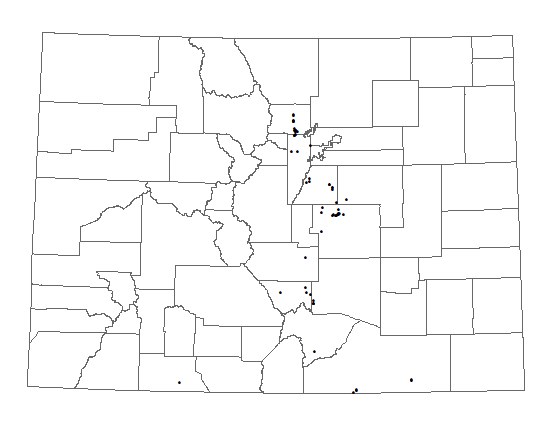 Distribution of<i> Viola pedatifida </i>in Colorado.