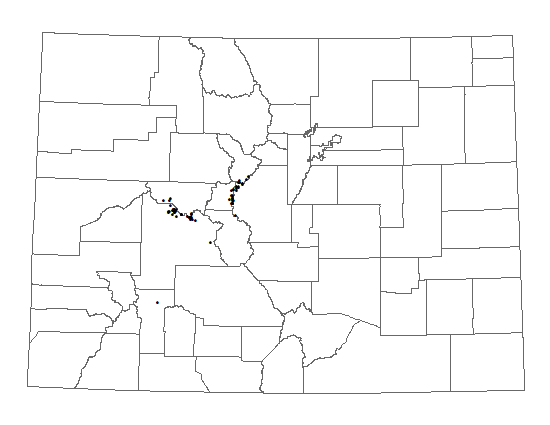 Distribution of<i> Astragalus molybenus in </i>Colorado.