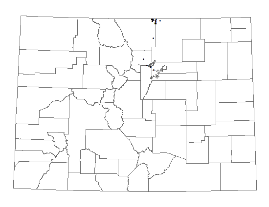 Distribution of Oenothera coloradensis in Colorado.