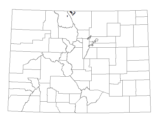 Distribution of Penstemon laricifolius ssp. exilifolius in Colorado. Distribution of <i>Penstemon laricifolius </i>ssp.<i> exilifolius</i> in Colorado.