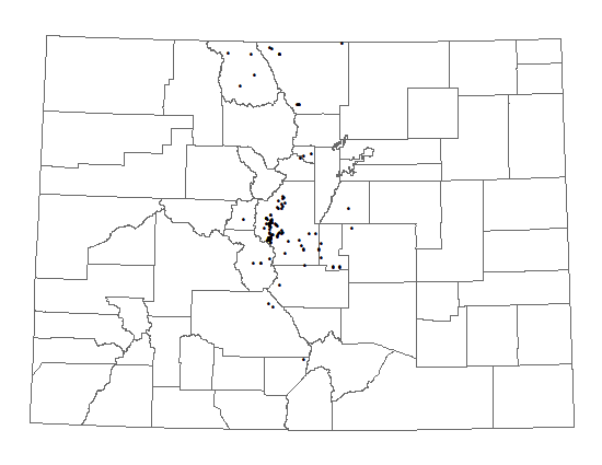 Distribution of Sisyrinchium pallidum in Colorado. Distribution of <i>Sisyrinchium</i> <i>pallidum</i> in Colorado.