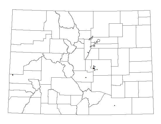 Distribution of <i>Aquilegia chrysantha</i>  in Colorado.