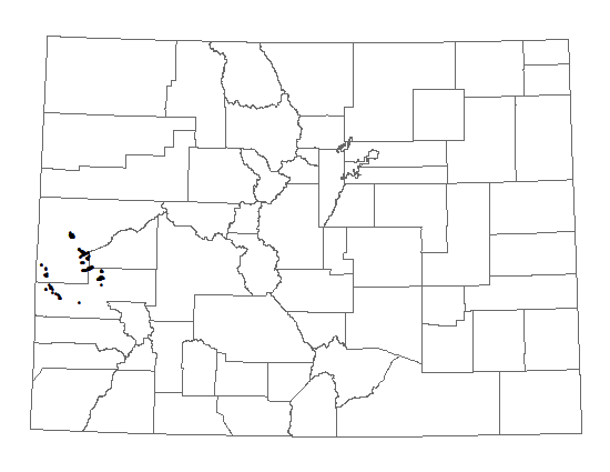 Distribution of <i>Astragalus</i> <i>rafaelensis</i> in Colorado.