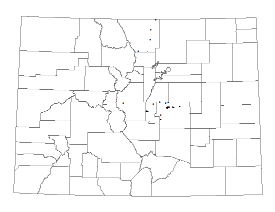 Distribution of Unamia alba in Colorado. Distribution of <i>Unamia alba</i> in Colorado.