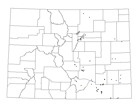 Distribution of <i>Asclepias uncialis </i>ssp.<i> uncialis</i> in Colorado.