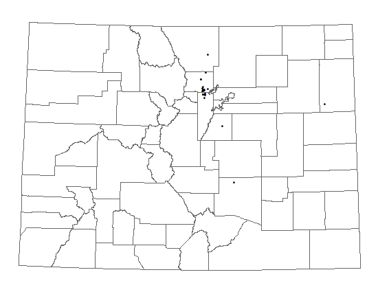 Distribution of <i>Asclepias stenophylla</i> in Colorado. 