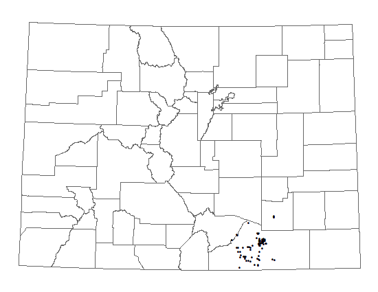 Distribution of <i>Oonopsis foliosa var. monocephala</i> in Colorado.